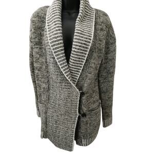 Gap Grey Mélange Knit Cardigan Large Collar Pockets Buttoned Down sz S
